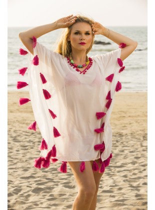  Cover up with coral colour tassels