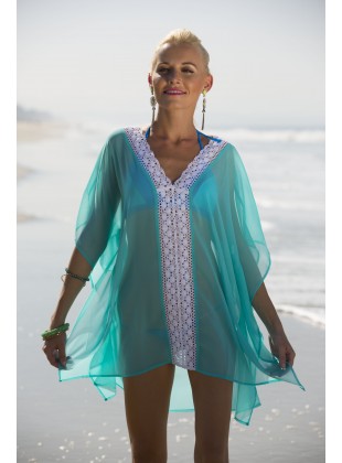 Sea green poly georgette kaftan with lace on front