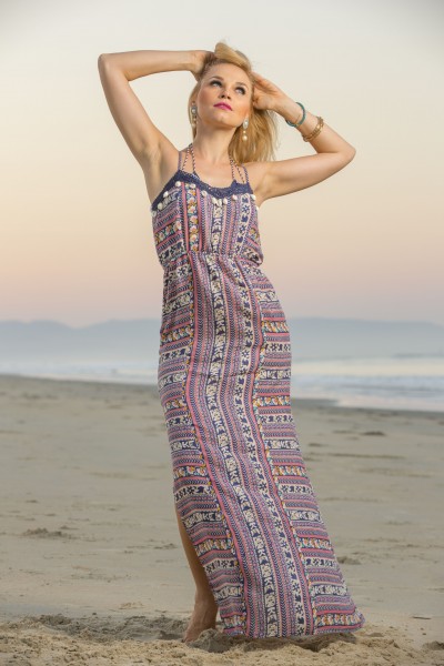 Rayon dress with shells on front