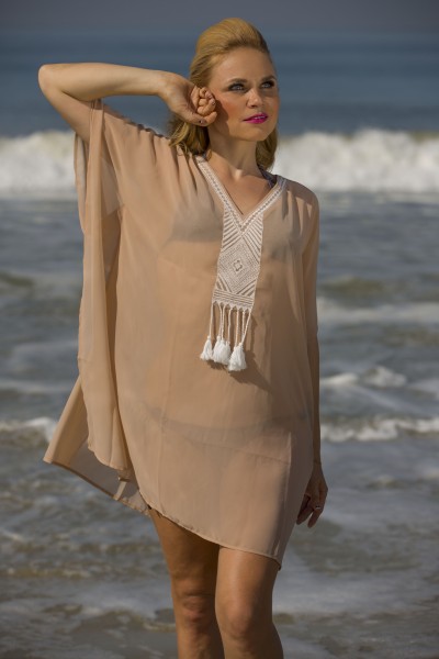 Dusty georgette kaftan with embroidery.