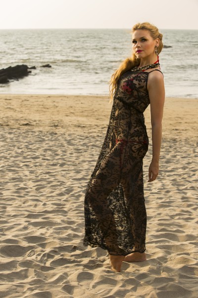 Black burnt out Maxi Dress
