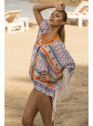 White Aztec Print Kimono