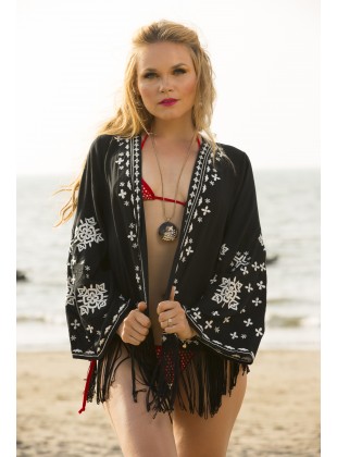 Black with Ecru embroidery Kaftan