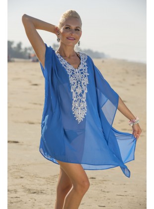 Royal blue georgette kaftan with neck patch