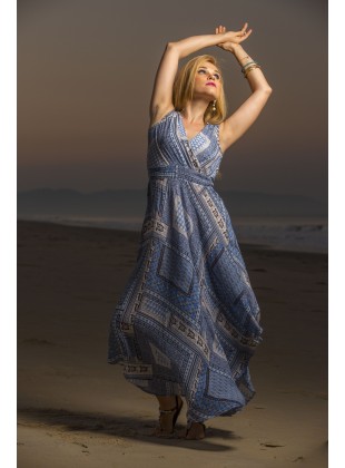 Patch print rayon crape dress
