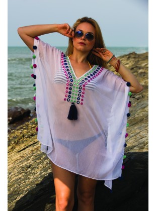 White chiffon with mirror embroidery.