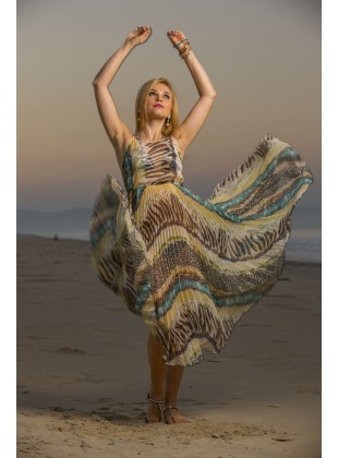 Poly chiffon pleated long dress