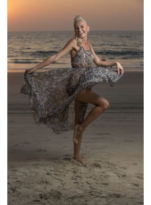 Poly chiffon pleated long dress