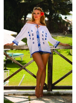 Rayon crape top with crochet patch work
