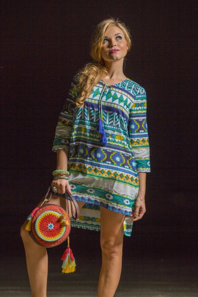 Aztec print neck drawstring tunic