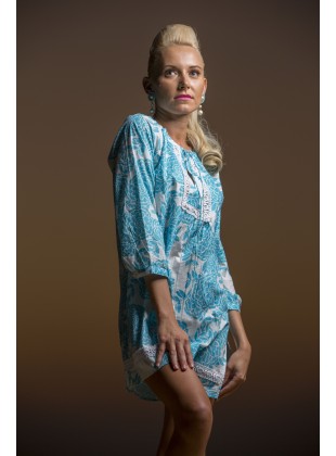 Rose print tunic turq