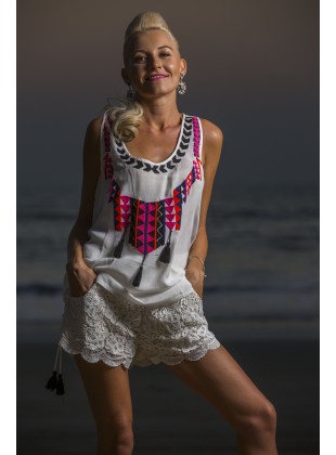 Ecru cotton aari embroidery top
