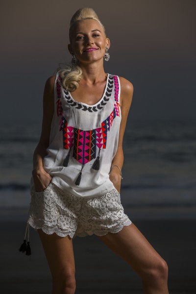 Ecru cotton aari embroidery top